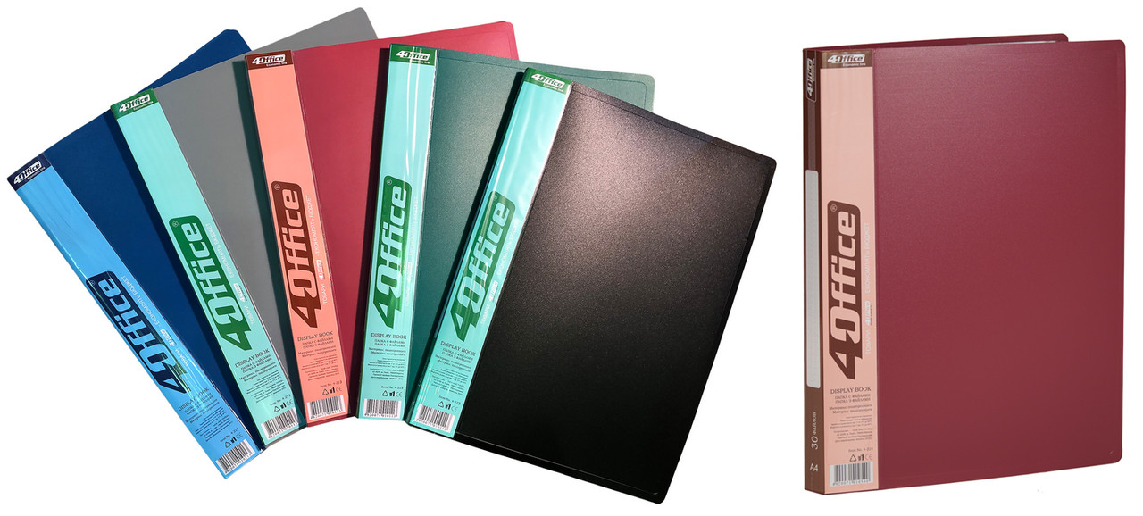 Папка з файлами 4OFFICE (4-224), PP, А4, різнобарвна, 600/20 мкм, 30 файлів